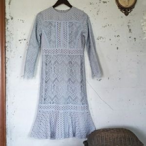 Dainty Jewells Women's Crochet & Eyelet Flounce Hem Sheath Midi Dress